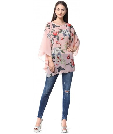 Cover-Ups Women's Chiffon Blouse Top Floral Printed Batwing Sleeve Caftan Poncho Tunic Beach Coverup - 319 - CH18ERTN6LA $27.62