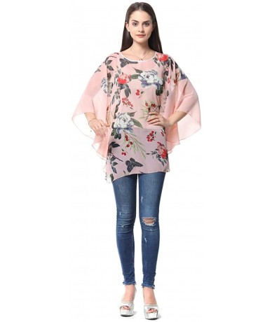 Cover-Ups Women's Chiffon Blouse Top Floral Printed Batwing Sleeve Caftan Poncho Tunic Beach Coverup - 319 - CH18ERTN6LA $27.62