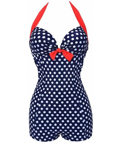 One-Pieces One Pieces Solid Floral Lace Up Pin Up Sexy Women Front Strappy Cross Swimwear - Smt01 Navy Blue Polka Dot - CN18E...