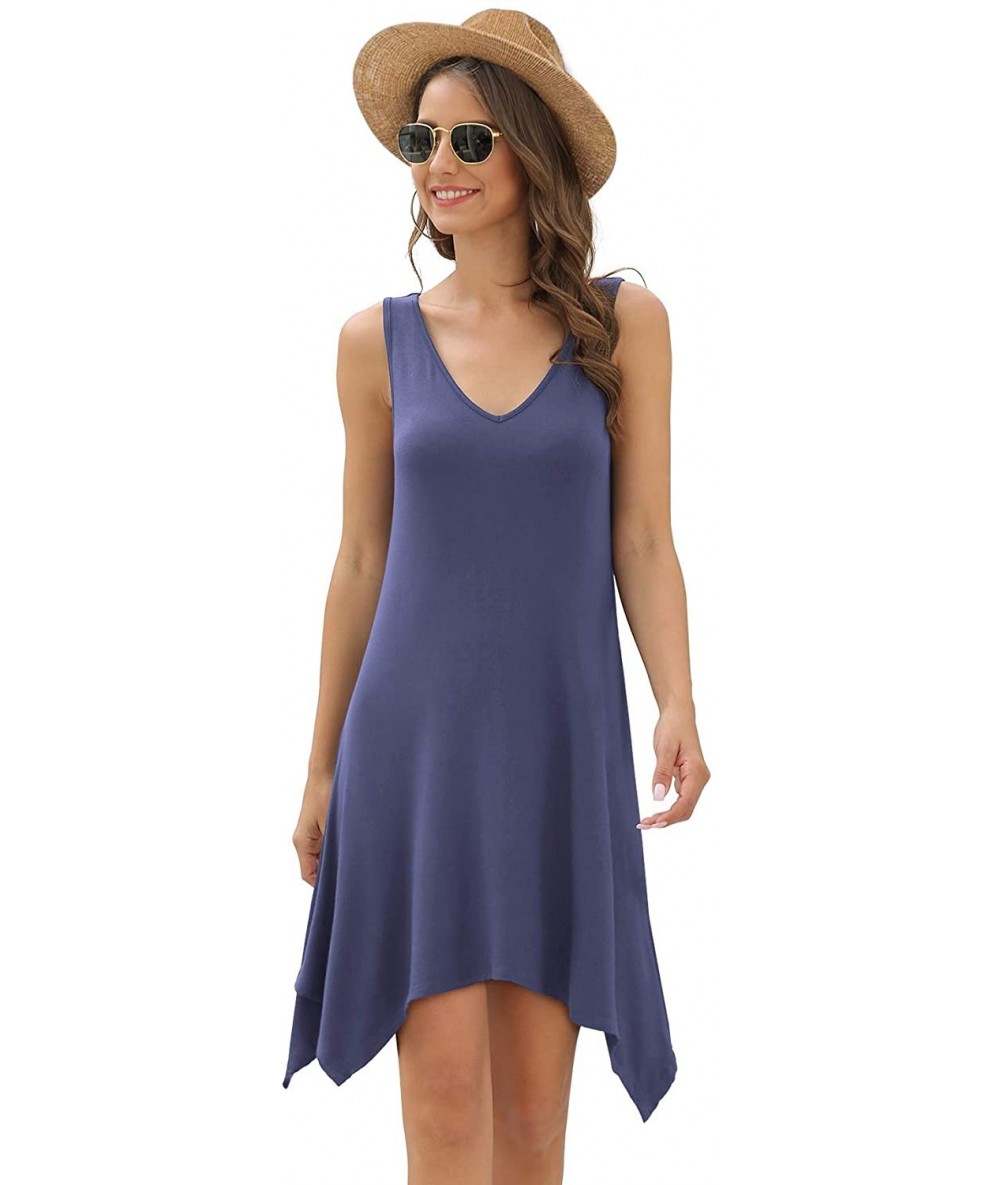 Cover-Ups Women's Swimsuit Cover Ups Sleeveless Dresses Summer Swing Casual Beach Dress - Purple Grey - CR19CK6E7WG $42.77