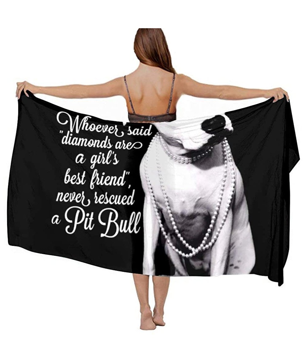 Cover-Ups Women Girl Fashion Chiffon Scarf Bikini Cover Up Summer Beach Sarong Wrap - Pitbull Pit Bulls Dog Black - CP19C6N62...