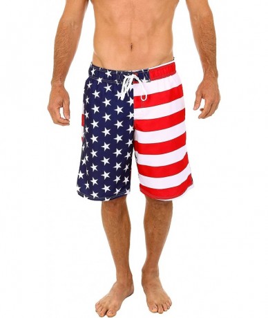 Trunks Men's Faded Patriotic Glory USA American Flag Swim Trunks - Red White Blue - CA11TDC1FB1 $35.21