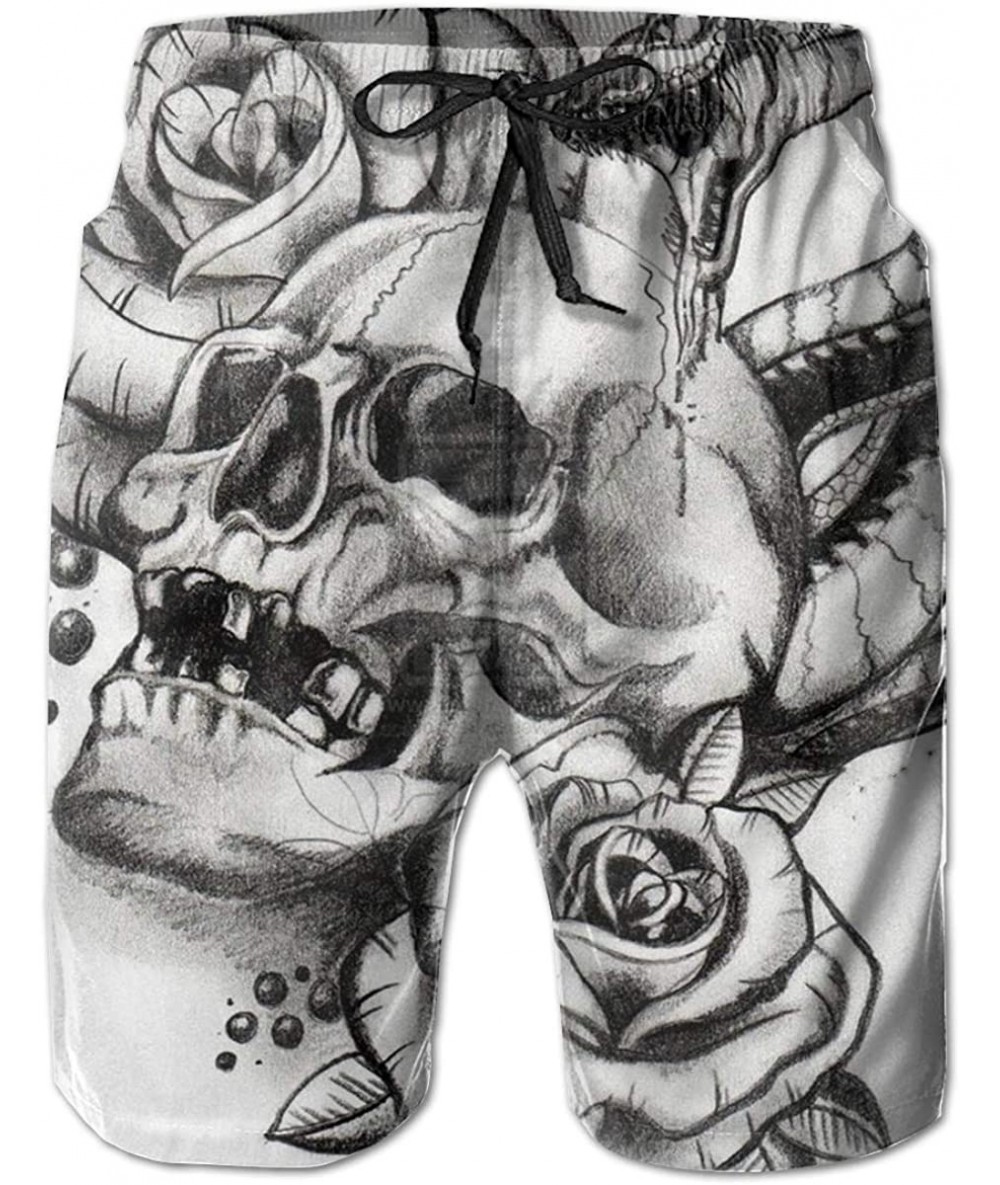 Board Shorts Mens Roses Horror Skull Graphic Snake Tattoo Swim Trunks Quick Dry Swimming Trucks for Men Big and Tall Beach Sh...