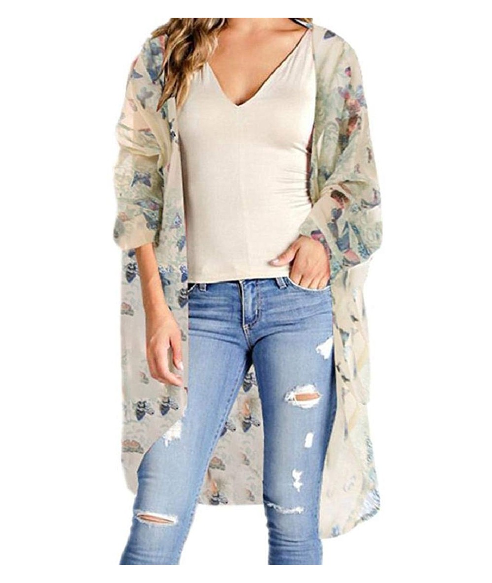 Rash Guards Wrap Tops for Women Long Sleeve Chiffon Floral Cardigan Loose Fit Summer Anti-Ultraviolet Outwear Lightweight Jac...