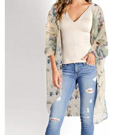 Rash Guards Wrap Tops for Women Long Sleeve Chiffon Floral Cardigan Loose Fit Summer Anti-Ultraviolet Outwear Lightweight Jac...