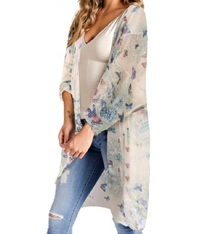 Rash Guards Wrap Tops for Women Long Sleeve Chiffon Floral Cardigan Loose Fit Summer Anti-Ultraviolet Outwear Lightweight Jac...