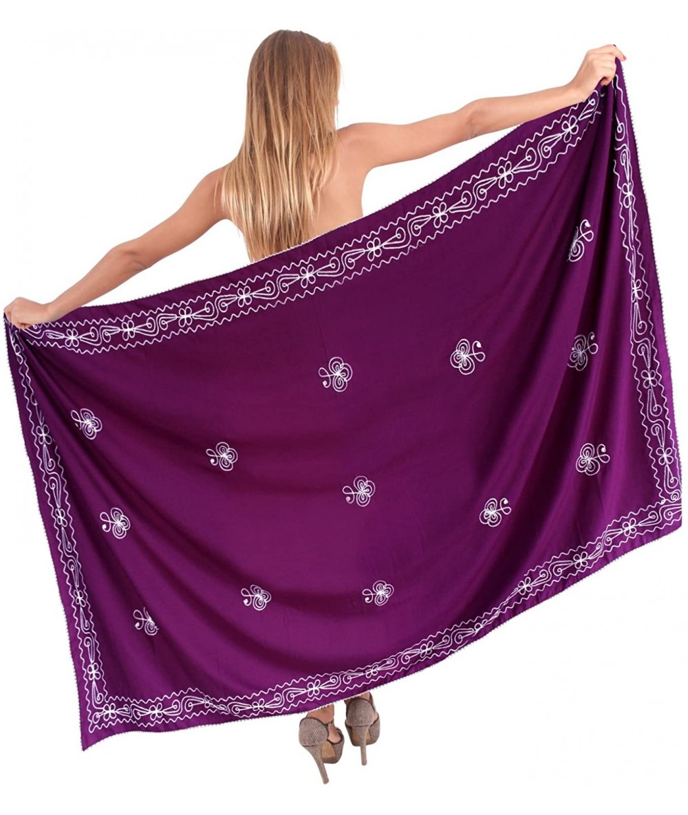 Cover-Ups Women's Summer Beach Wrap Cover Up Maxi Skirt Sarong Wrap Embroidered - Autumn Violet_f535 - C211H2FXRYT $30.84