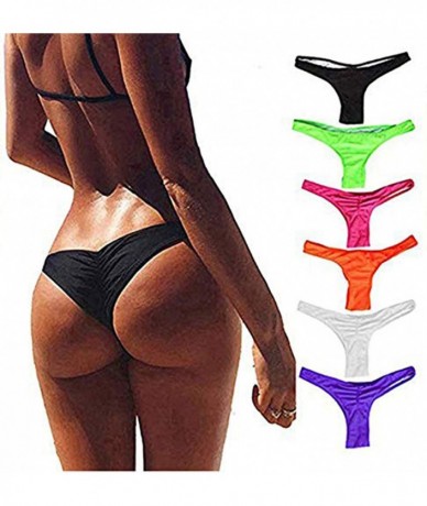 Bottoms Women's Brazilian Bottom Thong Swimwear Beachwear Bikini Strappy V Cheeky Bikini Thong Swimwear Bottom - Rose Red - C...