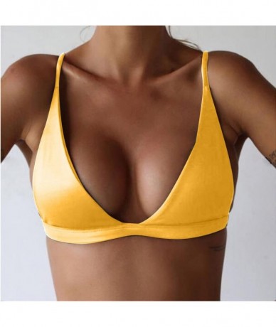 Sets Women's Sexy Padded Push Up Bikini Set Halter Bathing Suits Two Pieces Swimsuit Swimwear Top Bandeau Beachwear Yellow - ...