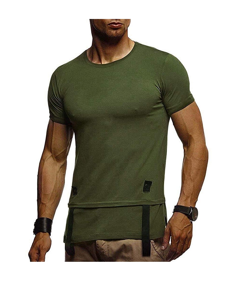 Board Shorts Casual T-Shirt Slim Fit Short Sleeve Lightweight O-Neck Summer Patchwork Shirt - Army Green - C718QRNW8KM $58.61