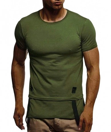 Board Shorts Casual T-Shirt Slim Fit Short Sleeve Lightweight O-Neck Summer Patchwork Shirt - Army Green - C718QRNW8KM $58.61