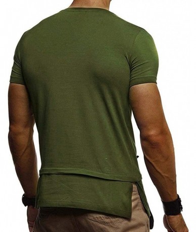 Board Shorts Casual T-Shirt Slim Fit Short Sleeve Lightweight O-Neck Summer Patchwork Shirt - Army Green - C718QRNW8KM $58.61