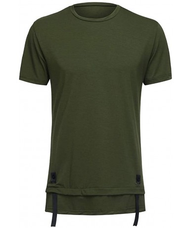 Board Shorts Casual T-Shirt Slim Fit Short Sleeve Lightweight O-Neck Summer Patchwork Shirt - Army Green - C718QRNW8KM $58.61