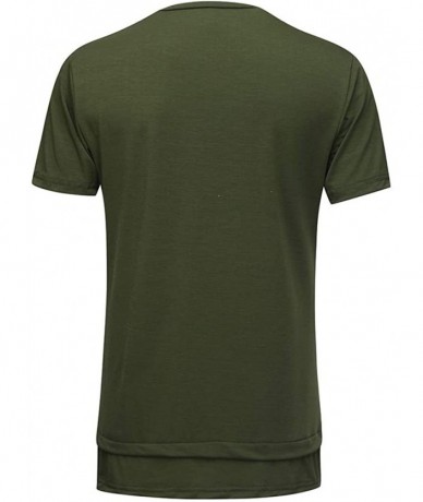 Board Shorts Casual T-Shirt Slim Fit Short Sleeve Lightweight O-Neck Summer Patchwork Shirt - Army Green - C718QRNW8KM $58.61