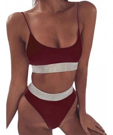 Bottoms Women One Piece Swimsuit High Neck Plunge Mesh Ruched Monokini Swimwear - E-winered - CW194EAKUX8 $28.72