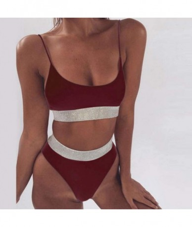 Bottoms Women One Piece Swimsuit High Neck Plunge Mesh Ruched Monokini Swimwear - E-winered - CW194EAKUX8 $28.72