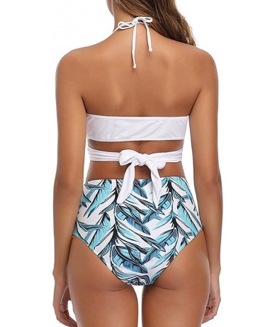 Sets Womens Swimsuit Halter Bandage Wrap Bikini Set Push-Up Ruched High Waist Swimwear - White - CP194674SKU $21.58