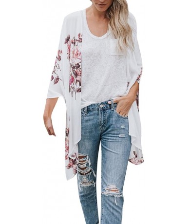 Cover-Ups Women Tops Fashion Womens Chiffon Shawl Print Kimono Cardigan Top Cover Up Blouse Beachwear - CO18G4638G2 $23.35