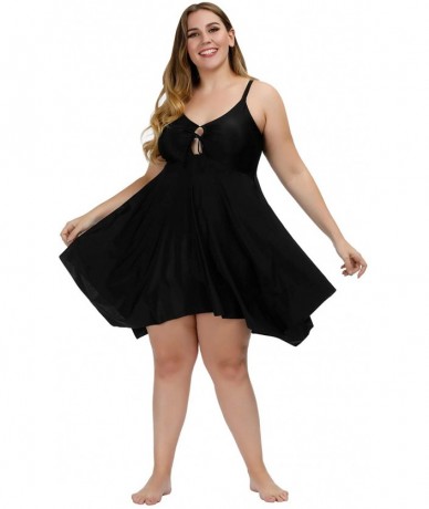 Tankinis Women's Plus Size Bathing Suits 2 Piece Tankini Swimsuits for Women with Shorts - Black - CJ1920YYQW8 $46.18