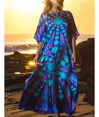 Cover-Ups Women Bathing Suit Cover Up Ethnic Print Kaftan Beach Maxi Dresses - Geometric Print - CY18NC05HN5 $46.27