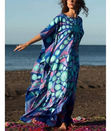 Cover-Ups Women Bathing Suit Cover Up Ethnic Print Kaftan Beach Maxi Dresses - Geometric Print - CY18NC05HN5 $46.27