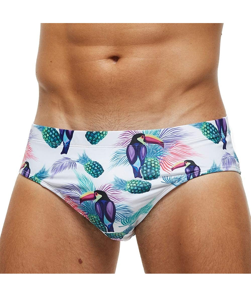 Briefs Mens Boys Sexy Swim Bikini Briefs Low Rise Swimsuit Swimwear Surf Boxer Trunks with Drawstring - Pineapple Bird - CX19...