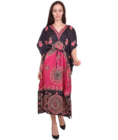 Cover-Ups Women Beach Caftan Kaftan Lounge Wear Hippy Boho Maxi Kimono Sleeve Long Dress - Pink-1 - C319E7TC4HC $28.59