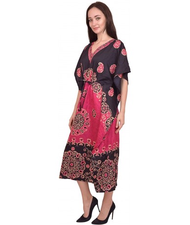 Cover-Ups Women Beach Caftan Kaftan Lounge Wear Hippy Boho Maxi Kimono Sleeve Long Dress - Pink-1 - C319E7TC4HC $28.59