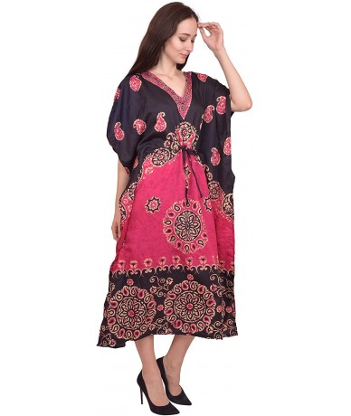 Cover-Ups Women Beach Caftan Kaftan Lounge Wear Hippy Boho Maxi Kimono Sleeve Long Dress - Pink-1 - C319E7TC4HC $28.59