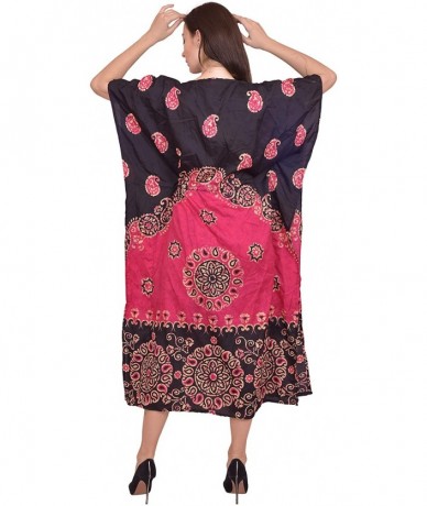 Cover-Ups Women Beach Caftan Kaftan Lounge Wear Hippy Boho Maxi Kimono Sleeve Long Dress - Pink-1 - C319E7TC4HC $28.59