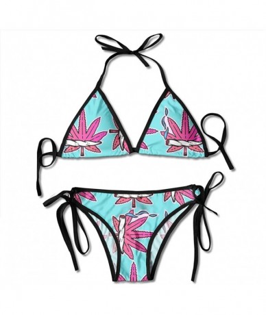 Sets Lady's Strap Sides Bikini- Two Pieces Bathing Suit Underwear for Swimming Party - Cute Weed Marijuana Leaf Seamless Patt...