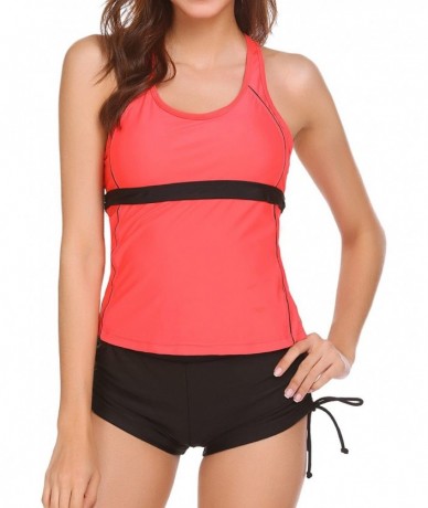 Sets Pin Up Padded Swimwear with Boyshorts Tankini Swimsuit for Women Red - CT185QS6OH9 $28.37