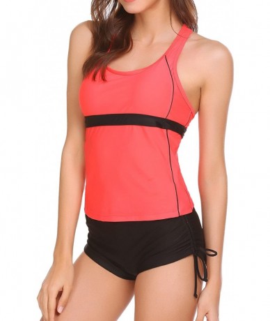 Sets Pin Up Padded Swimwear with Boyshorts Tankini Swimsuit for Women Red - CT185QS6OH9 $28.37