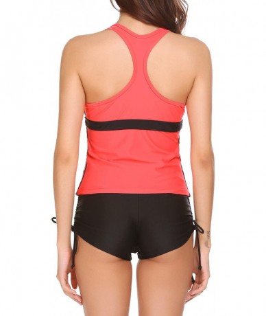 Sets Pin Up Padded Swimwear with Boyshorts Tankini Swimsuit for Women Red - CT185QS6OH9 $28.37