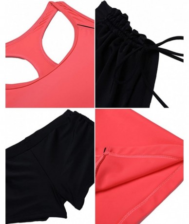 Sets Pin Up Padded Swimwear with Boyshorts Tankini Swimsuit for Women Red - CT185QS6OH9 $28.37