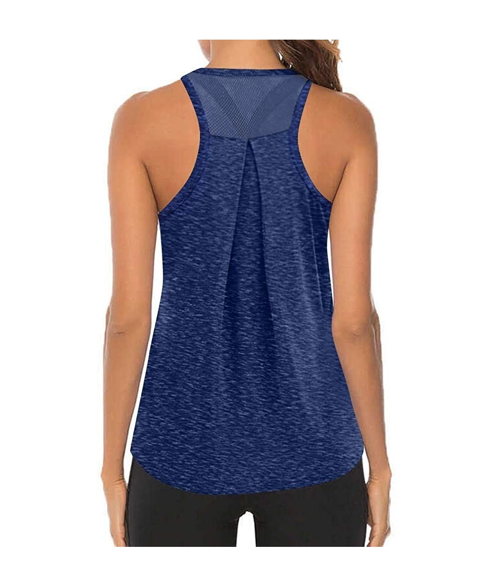 Tops Women Workout Tops Mesh Racerback Tank Yoga Shirts Gym Clothes - K-dark Blue - C7190ZXH3L6 $24.11