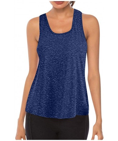 Tops Women Workout Tops Mesh Racerback Tank Yoga Shirts Gym Clothes - K-dark Blue - C7190ZXH3L6 $24.11