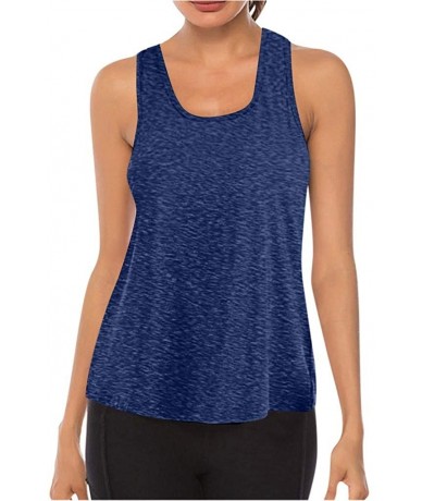 Tops Women Workout Tops Mesh Racerback Tank Yoga Shirts Gym Clothes - K-dark Blue - C7190ZXH3L6 $24.11