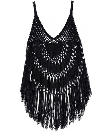 Cover-Ups Womens Sexy Loose Hollow Crochet Tassel Bikini Cover Up Beachwear Dress Tops Blouse Dream Catcher - Black - CQ18RH0...