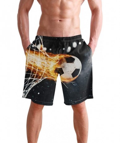 Board Shorts Men's Swim Trunks Wrestle Like You Mean It Quick Dry Beach Board Shorts with Pockets - Fire Soccer Ball - CC18QQ...