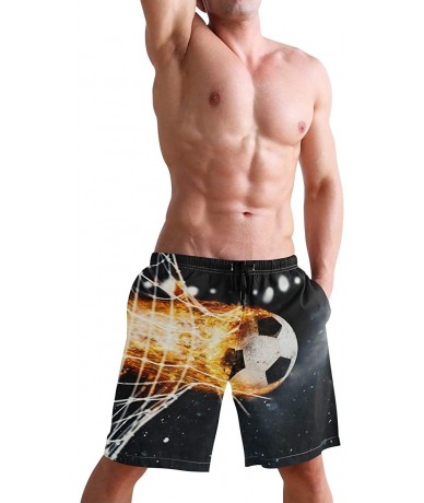 Board Shorts Men's Swim Trunks Wrestle Like You Mean It Quick Dry Beach Board Shorts with Pockets - Fire Soccer Ball - CC18QQ...