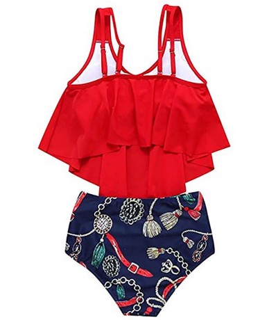 Sets Women Two Pieces Bathing Suits Top Ruffled with High Waisted Bottom Bikini Set - Red-2 - C318RI0O8ZO $33.45