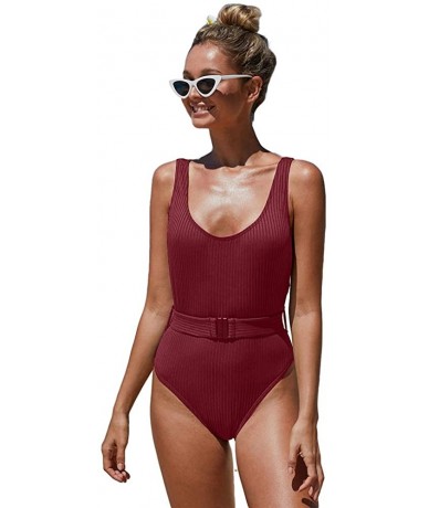 One-Pieces One-Piece Swimsuit Women Suspenders Belt Detachable Openback Knitted Thread Jacquard Swimsuit Female - Wine Red - ...