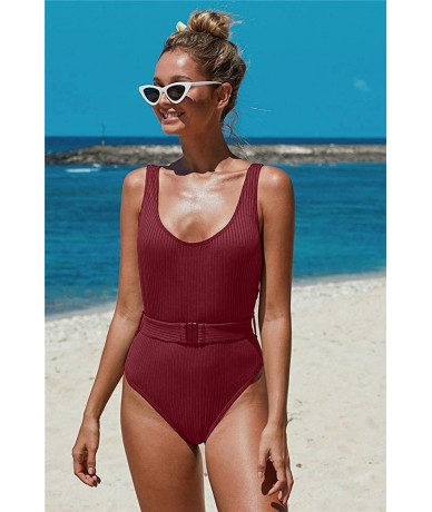 One-Pieces One-Piece Swimsuit Women Suspenders Belt Detachable Openback Knitted Thread Jacquard Swimsuit Female - Wine Red - ...