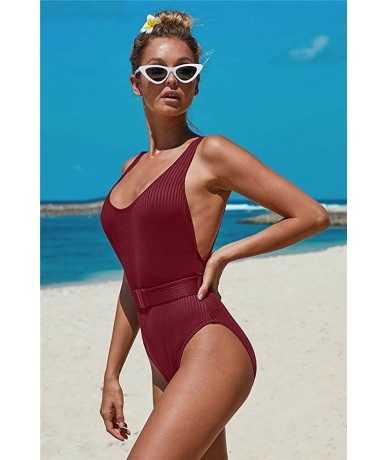 One-Pieces One-Piece Swimsuit Women Suspenders Belt Detachable Openback Knitted Thread Jacquard Swimsuit Female - Wine Red - ...