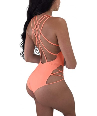 One-Pieces Womens Sexy One Piece Lace Up Straps Swimsuit Bathing Suit Swimwear - Princess Pink - CS18TTC40OX $33.57