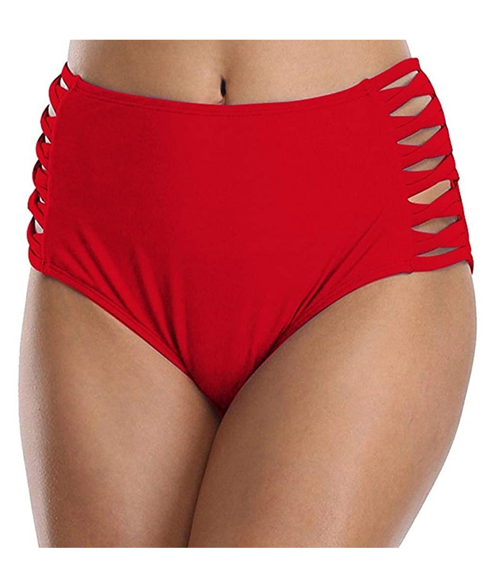 Tankinis Bikini Bottom for Women- Women's High Waisted Swim Bottom Ruched Bikini Tankini Swimsuit Briefs Plus Size - Red5 - C...