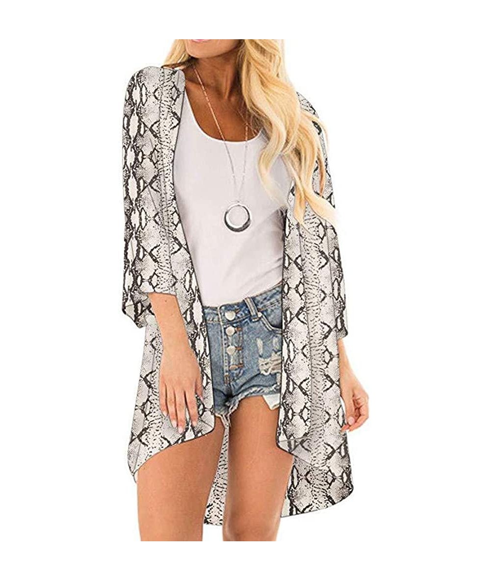 Cover-Ups Womens Kimono Cardigan- Boho Loose Half Sleeve Cover Up Smock Tops Blouses - 10 Gray - CY18TN0QUAO $24.46