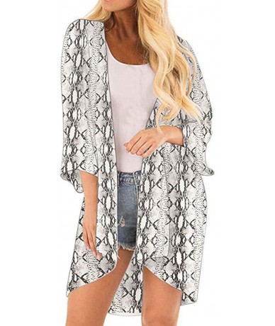 Cover-Ups Womens Kimono Cardigan- Boho Loose Half Sleeve Cover Up Smock Tops Blouses - 10 Gray - CY18TN0QUAO $24.46