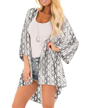 Cover-Ups Womens Kimono Cardigan- Boho Loose Half Sleeve Cover Up Smock Tops Blouses - 10 Gray - CY18TN0QUAO $24.46